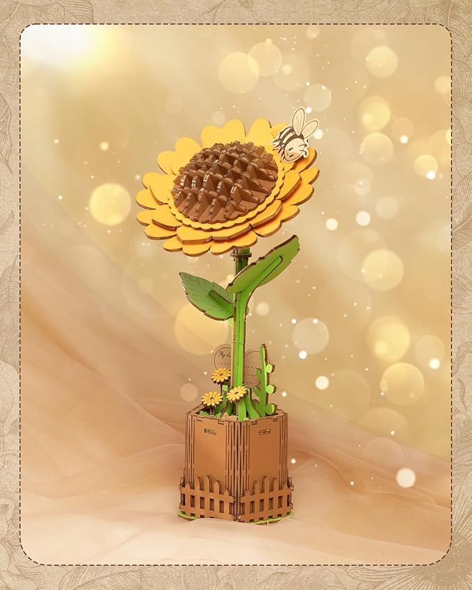 3D Sunflower Wooden Puzzles for Adults,DIY Wooden Flower Craft,DIY Wooden Flowers Model Kit Building Set Craft for Adults to Build.(3.9 * 3.6 * 9.1in 86PCS)