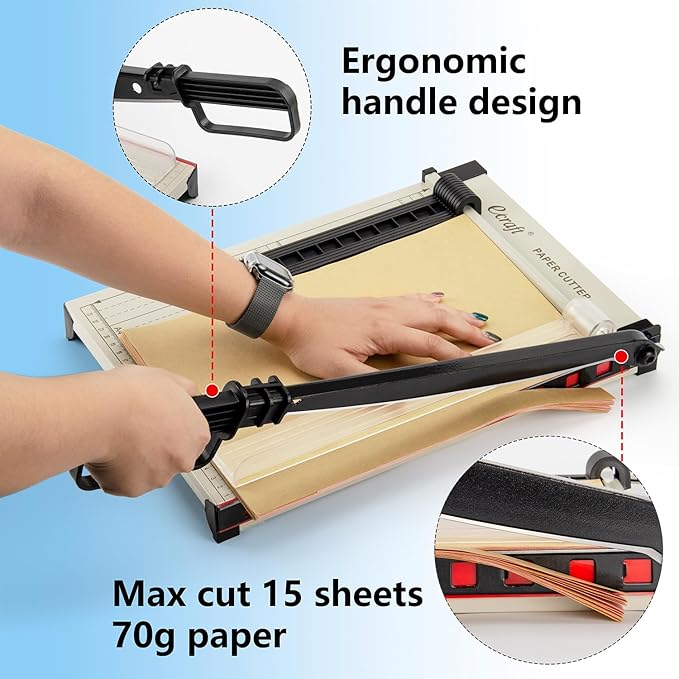 Ecraft 12" Guillotine Paper Cutter：Paper Trimmer Accurate Cutting with Safety Guard,15 Sheets Capacity,Magnetic Guide,Heavy Duty Metal Base, Perfect for Cardstock,Cardboard,Vinyl,Crafts & Photos
