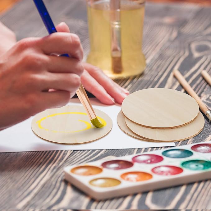 30 Pieces 4" Inch Unfinished Round Wood Discs for Crafts Wooden Cutout Tiles Wood Circles Round Slices Painting and Christmas Decorations,Home Decoration,DIY Craft Coasters for Painting Writing