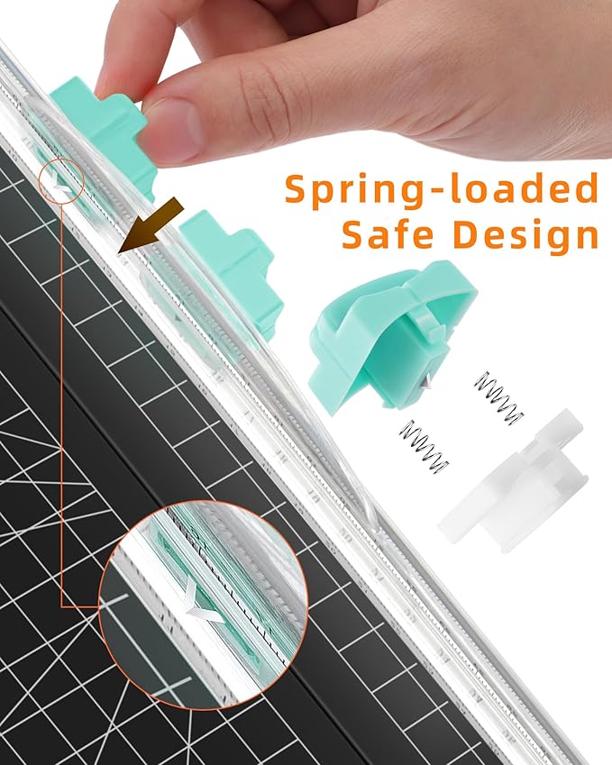 Firbon 2Pcs Refill Blades for A4 A5 Paper Cutter, Spring-Loaded Safeguard Design Replacement Blade for Paper Trimmers (Mint Green)