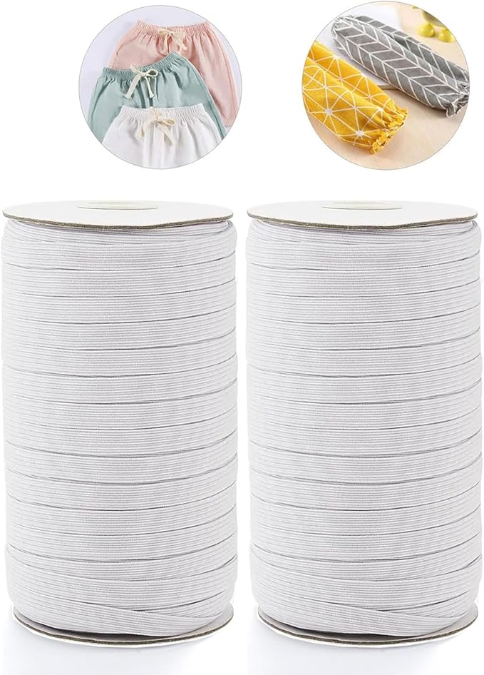 160 Yards Elastic Band 1/4 inch Wide White Elastic Strap High Elastic Cord for Sewing Waistband and Pants Waist, 2 Rolls, 80 Yards/Roll