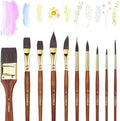 Art Paint Brush Kit, 10 Pieces Paint Brushes for Acrylic Painting with case, Nylon Hair Brushes for Oil, Watercolor, Gouache, Art Supplies