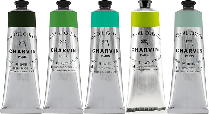 Charvin Fine Artists' Oil Paints - Elite Artists' Oils from The French Riviera for Painting, Classrooms, Plein Aire, & More! - [Greens Set 1-150 mL Set of 5]
