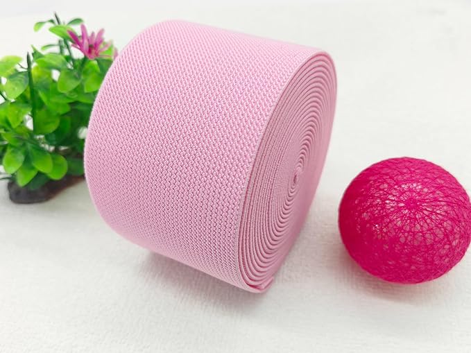 Pink Knit Elastic Band 3 inch 5 Yards Double-Side Twill Woven Elastic Heavy Stretch Elastic Spool for Sewing Pants Waistband, Wigs, Skirts, Craft DIY Projects