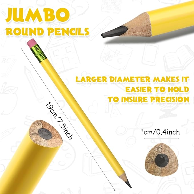 Fainne 102 Pcs Bulk Thick Jumbo Graphite Pencils Set 96 Fat Giant Large Pencils and 6 Sharpeners Enhanced Grip for Art Drafting Writing Drawing Office and Home Use(Yellow,Triangle)