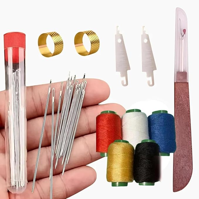 Big Eye Steel Sewing Needles Kit, Stainless Steel Needles for Hand Sewing, Portable Sewing Needles Large Eye Hand Sewing, Needles Thread Hand Repair Tools for Beginners & Daily Use (Style B (5lines))