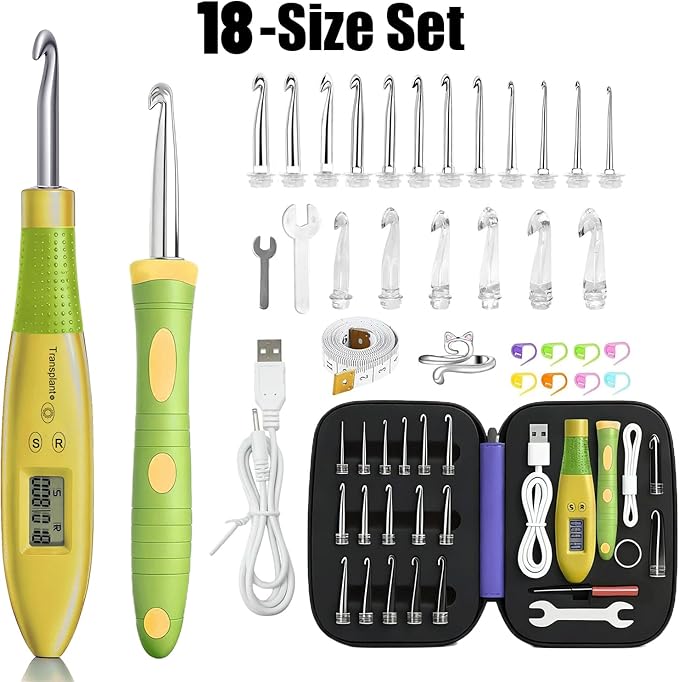 Light up Crochet Hook Set Counting Set Digital Crochet Kit Ergonomic with Lighted Led and Stitch for Crocheting and Knitting