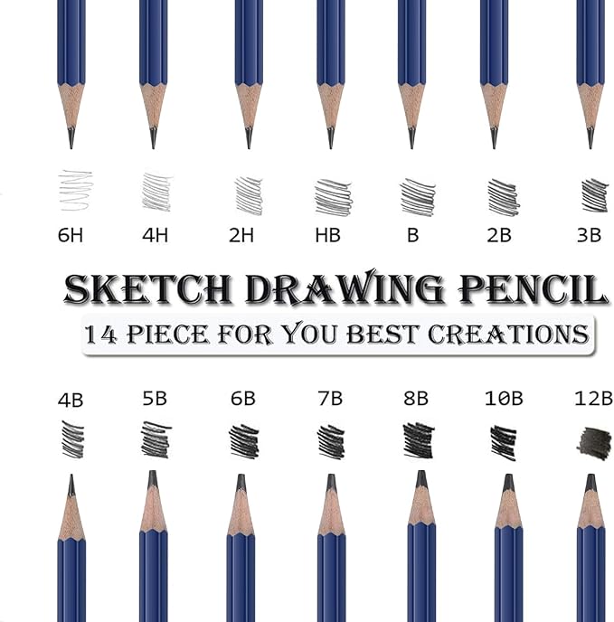 Pro Pencils Drawing Sketching Set 14 pcs Graphite (12B - 6H) Kit Soft Pencils Ideal Gift for Drawing Art, Sketching, Shading, Artist Pencils for Beginners Pro Artis