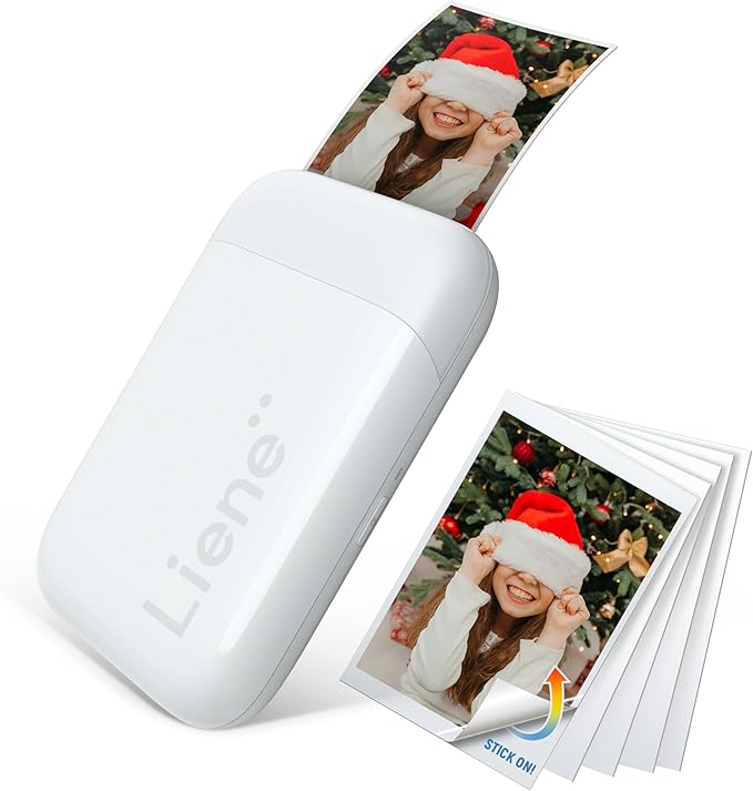 Liene 2x3” Photo Printer, Mini Picture Printer w/ 10 Zink Adhesive Paper, Bluetooth 5.0, Compatible w/iOS & Android, Portable Color Mono Instant Sticker Printer for iPhone, Smartphone, Pearl White