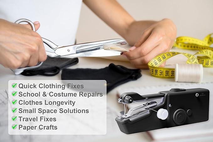 ALIBBON Handheld Sewing Machine for Beginners Portable Electric Mini Sewing Machine with Accessory Kit Small Hand Stitching Machine for DIY Clothes Home Travel Sewing Kit for Adults (Black)