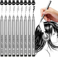 YUANCHENG Precision Micro-Line Pens, Set of 9 Black Micron Fineliner Ink Pens, Waterproof Archival Ink, Multiliner, Sketching, Anime, Artist Illustration, Technical Drawing，Art Watercolor