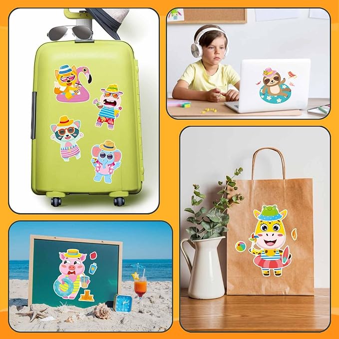 24 Sheets Summer Stickers for Kids Toddlers, Make Your Own Sticker with 8 Designs of Animal Elephants Giraffes Hippos Pigs, Animal Make a Face Stickers for Summer Holiday Party Favors