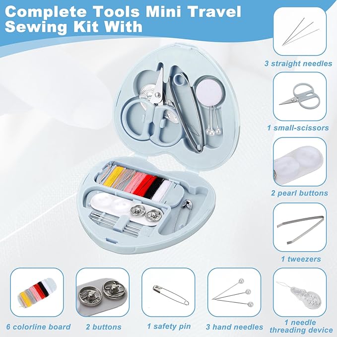 Tyqour Small Mini Sewing Kit Travel for Adults, Small Sewing Kit Travel Size Portable Tiny Thread Needle Repair Kits for Women Wedding Starter Mom Traveling Beginner Traveler Hotel