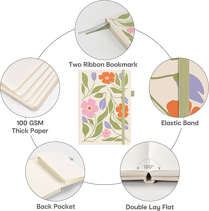 &And Per Se Lined Journal Notebook for Women&Men with Pattern, 160 Pages 100GSM Thick Paper, A5 Hardcover Journals for Writing, 5.7'' x 8'' (Botanical Floral)
