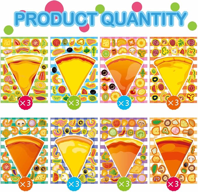 24 Sheets Make A Pizza Stickers for Kids, Make Your Own Stickers, Pizza Parties Cute Party Favors Decorations, DIY Arts Birthday Games Family Night