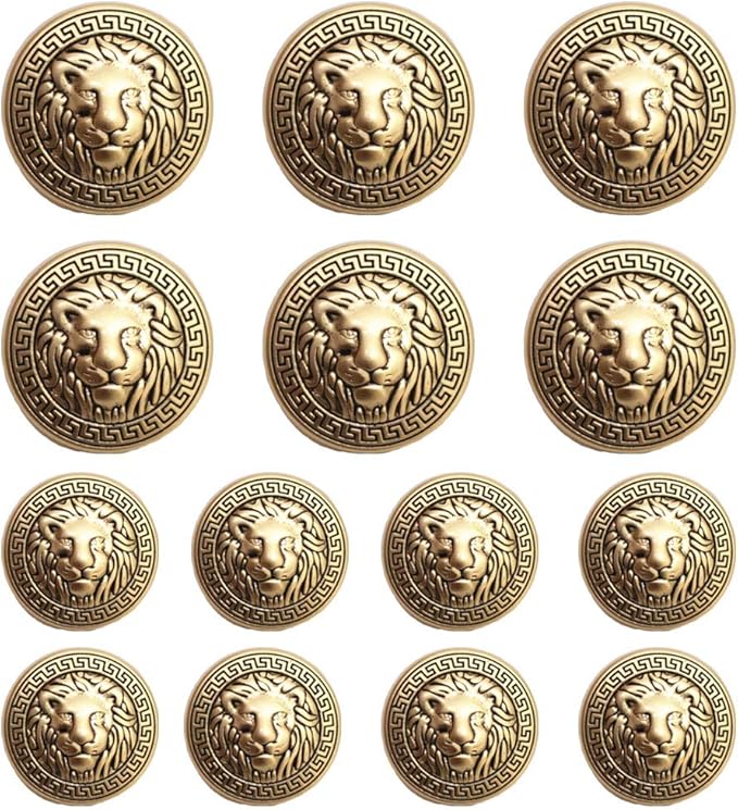 14 Pieces Lion Gold Metal Blazer Button Set 15MM 20MM for Blazers, Suits, Sport Coats, Uniform, Jackets (MBM23)