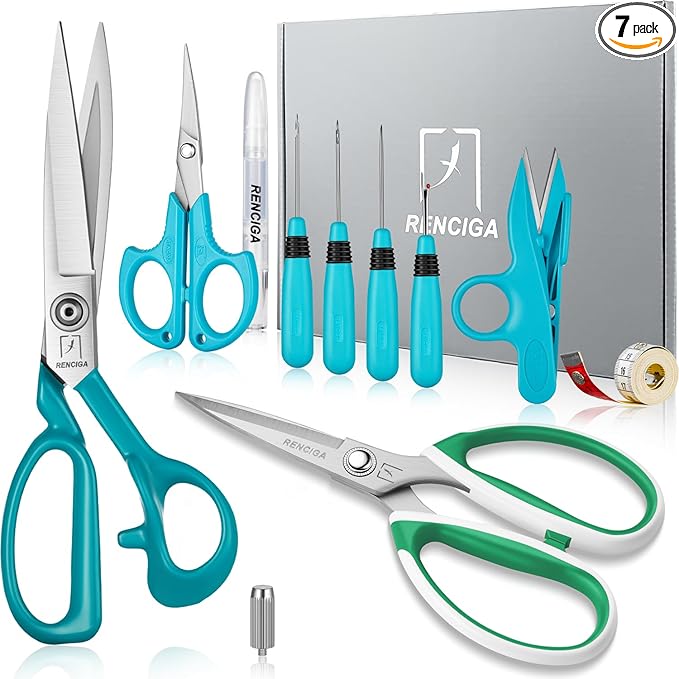 Fabric Scissors Tailor Sewing Shears Threading Needle Tools Kit 10 Inch Heady Duty Scissors Set for Fabric Cutting Professional Extremely Sharp Cloth Scissor Multipurpose Dressmaker (Blue)