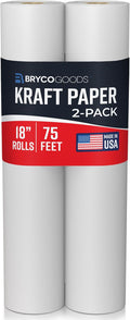Bryco Goods Kraft Paper Roll - 18” x 75’ (900”) - Pack of 2 - White Easel Paper for Drawing, Painting, Arts & Crafts, Bulletin Boards, and Gift Wrapping - Made in The USA