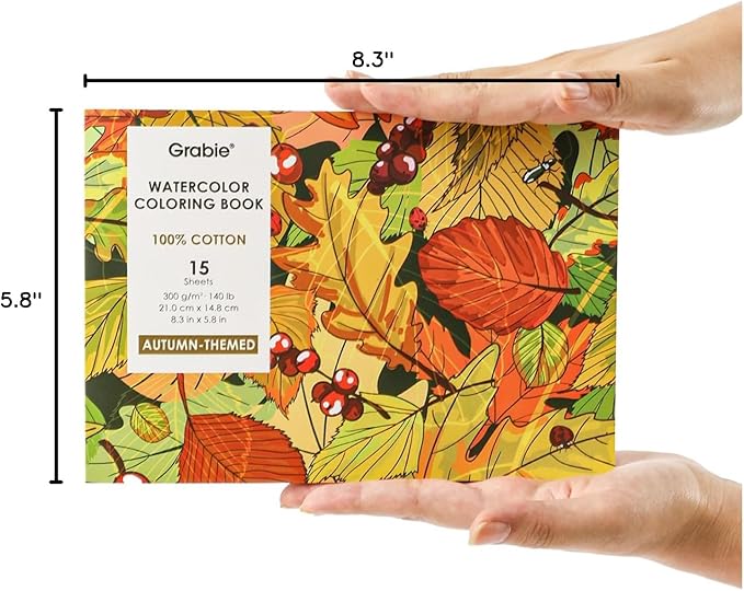 Grabie Watercolor Coloring Book, 15 Sheets A5 (8.3 x 5.8),Watercolor Book for Adults: Ignite Your Artistic Expression on 100% Cotton Paper (Autumn-Themed)