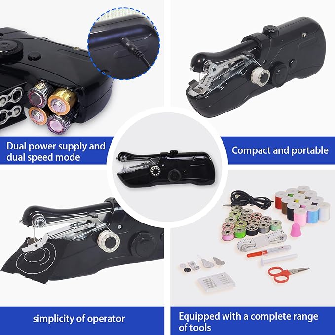 Handheld Sewing Machine with Storage & 42-Piece Sewing Kit, Portable Mini Sewing Machine for Beginner, Electric Switch, 2 Speed Modes, Easy to Operate, Hand Stitching Machine for DIY Fabrics Clothes