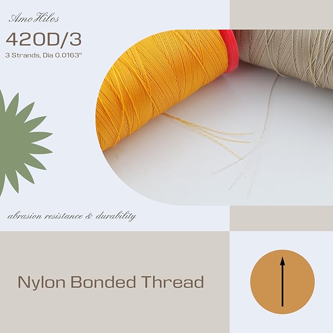 Heavy Duty Bonded Nylon 66 Sewing Thread 420D/3 T135#138 750 Yards for Canvas Furniture Upholstery Leather Goods Leather Footwear Outdoors(519, 420D/3)