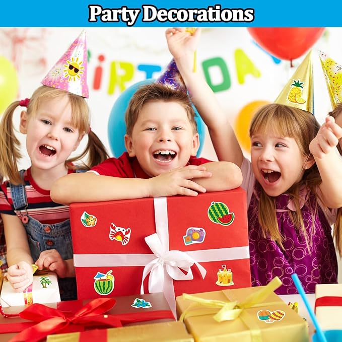 Partywind 32 Sheets Hawaiian Stickers for Party Decorations, Cute & Waterproof Stickers for Bottle/Scrapbook/Laptop & Beach Pool Party Supplies