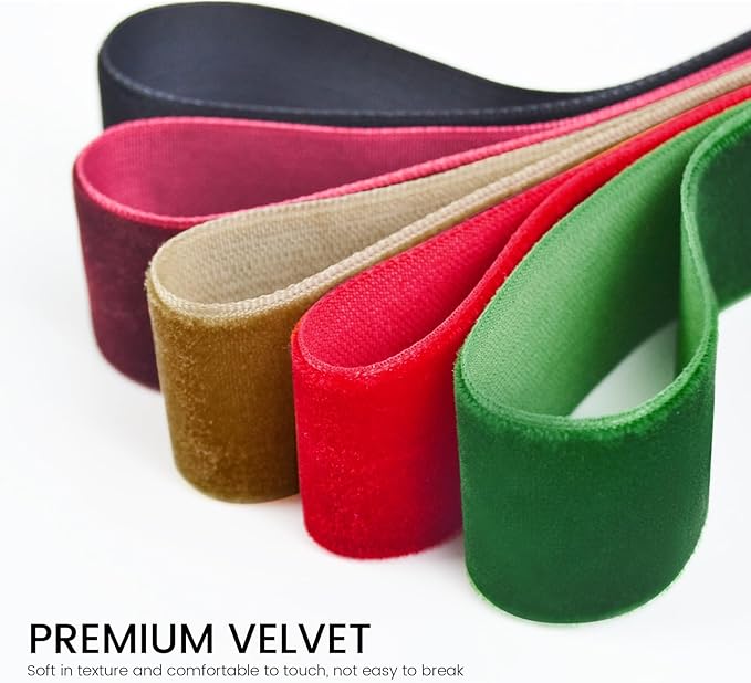Green Velvet Ribbon, 1 inch 10 Yards Vintage Velvet Ribbons Perfect for Christmas Tree Ornaments, Gift Wrapping, Wedding Decoration, Bows, Sewing, Crafts, Wreath and More