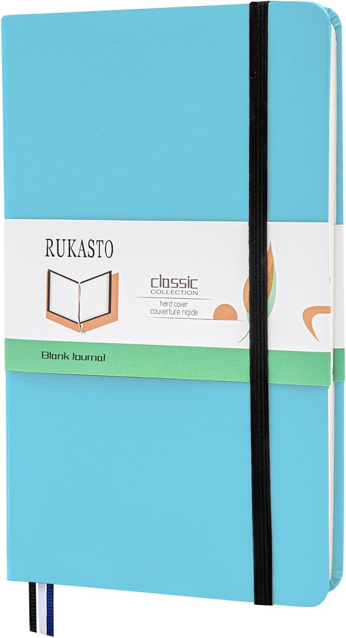 Hardcover Notebook Blank Journal Sketchbook for Drawing, Medium 5.5 by 8.4 Inch, 100 GSM Thick Paper (LightBlue, Plain)