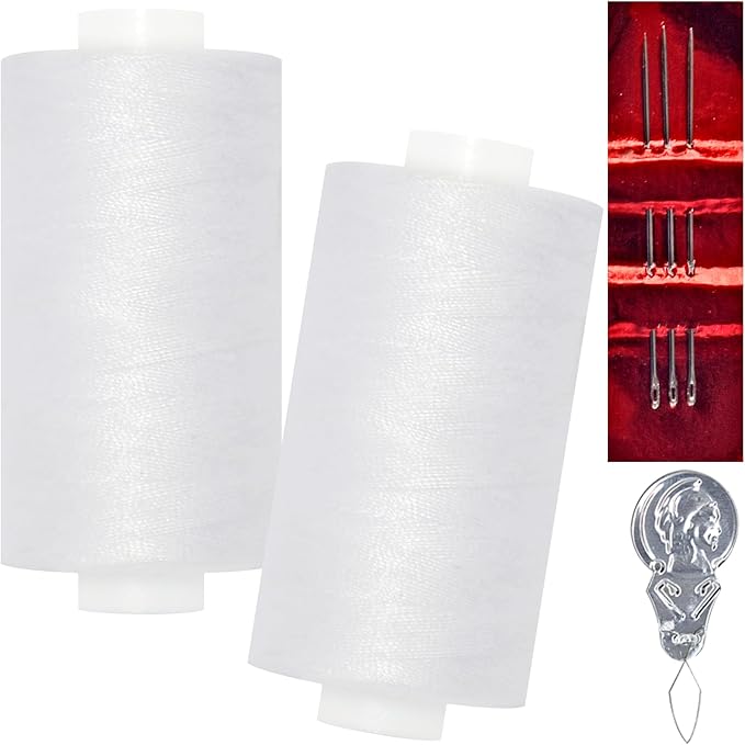 All Purpose Sewing Thread-2 Spools of Hand Polyester Sewing Thread with 3needles 1 Needle Threader for Sewing Machine for Hand and Machine Sewing(White, 2 spools)