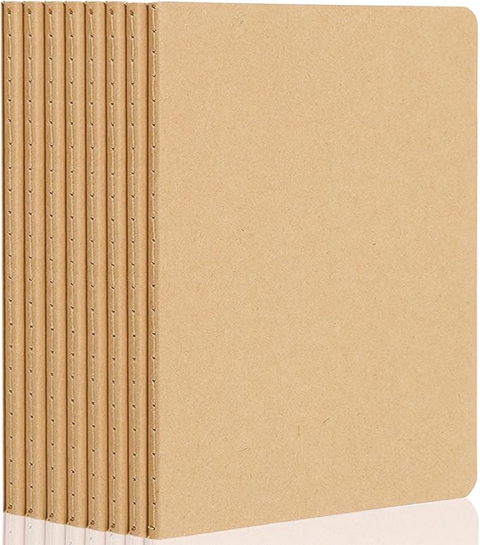 8 Pack Kraft Notebooks Bulk, Blank Travel Journal Set, Unlined Paper Sketchbooks Subject Notebooks, A5 Notebook for Traveler Drawing Writing Office Work, 68 Pages, 34 Sheets, 8” X 5.5”