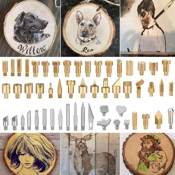 65 Pcs Wood Burning Kits,Professional Carving/Embossing/Soldering Iron Tips,Letter/Number/Drawing Stencil,Wood Burner Craft Tools for Woodworking,Leather
