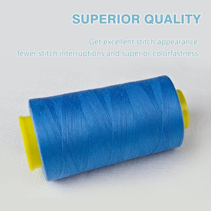 Azure Blue Serger Thread, All-Purpose Thread for Sewing, Thread, Polyester, 4 Cones of 3000 Yards Each Spool for Sewing Machine