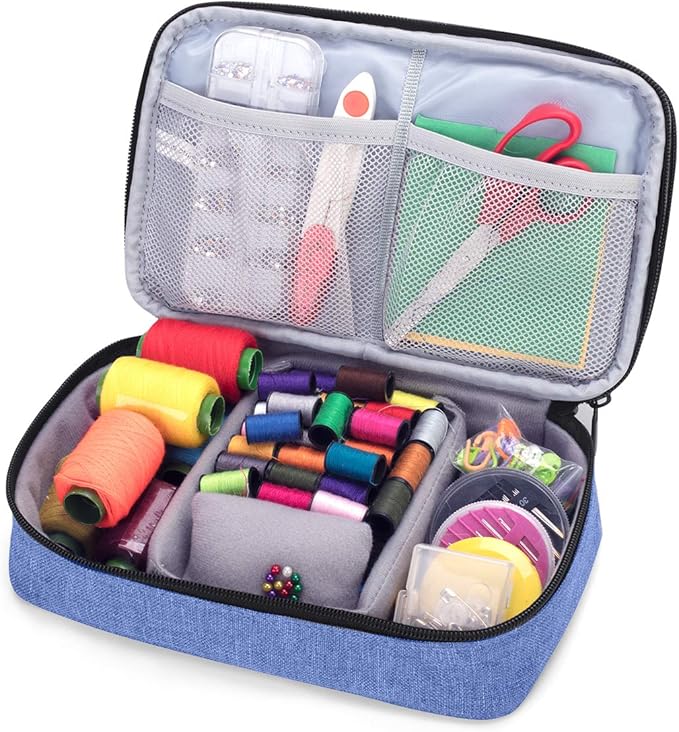 Luxja Sewing Accessories Organizer, Double-Layer Sewing Supplies Organizer for Needles, Scissors, Measuring Tape, Thread and Other Sewing Tools (NO Accessories Included), Dark Blue