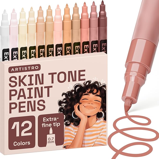ARTISTRO 12 Skin Tone Paint Pens for Glass Marking, Rock Painting, Ceramic, Wood, Fabric, Scrapbooking, DIY Craft Making, Coloring - Acrylic Paint Markers Extra-Fine Tip 0.7mm