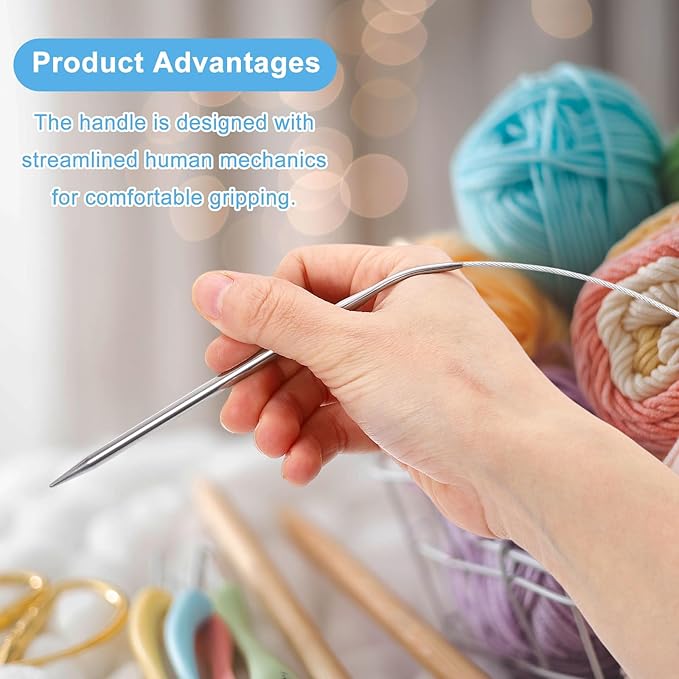 HARFINGTON Knitting Needles Size US 10.5(6.5mm) Circular Needle 24 Inch(60cm) Round Metal Stainless Steel for Handmade Projects DIY Knitting
