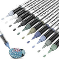 10 Color Acrylic Paint Markers Brush Tip, Waterproof, No-Bleed Ink with Automatic Ink Control, Premium Paint Pens for Rock, Wood, Canvas, Glass, Fabric for Professional and Adult Artists