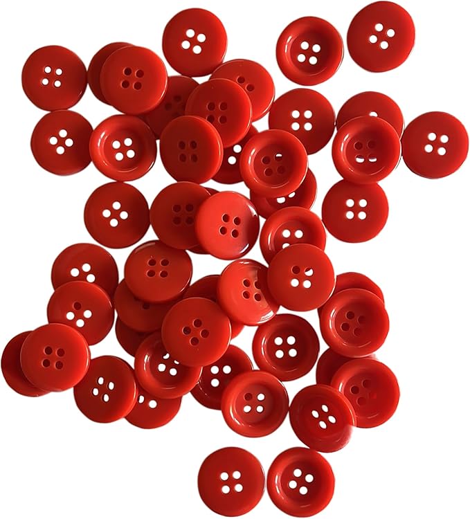 100 pcs 30L Red Sewing Buttons 3/4" (19mm) Round 4-Hole Round Plastic Glossy Buttons 0.75 inch Plain Bulk Button for Firefighter Uniform Clothes Workwear School Outfits Aprons Pants Bags Crafts DIY