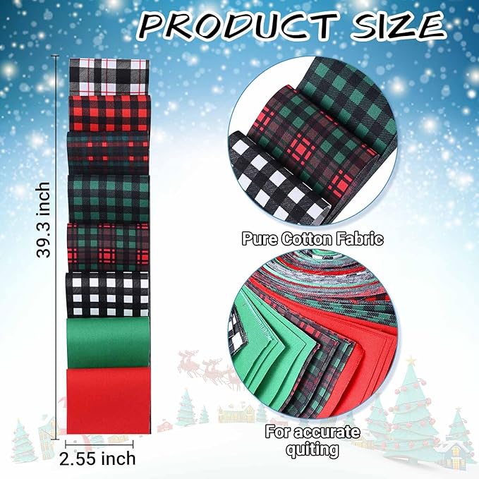 40 Pcs Christmas Buffalo Plaid Cotton Jelly Fabric Strips Green Red Tartan Bundles Strips for Quilting Crafting Christmas Classic Plaid Precut Patchwork for Sewing DIY Crafts