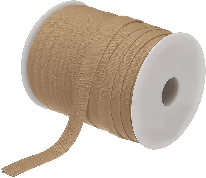 MECCANIXITY 1/2 Inch Double Fold Bias Tape Polyester Continuous Bulk Bias Tape for Sewing,Seaming Quilting Hemming Binding Crafts (Khaki 55 Yards)