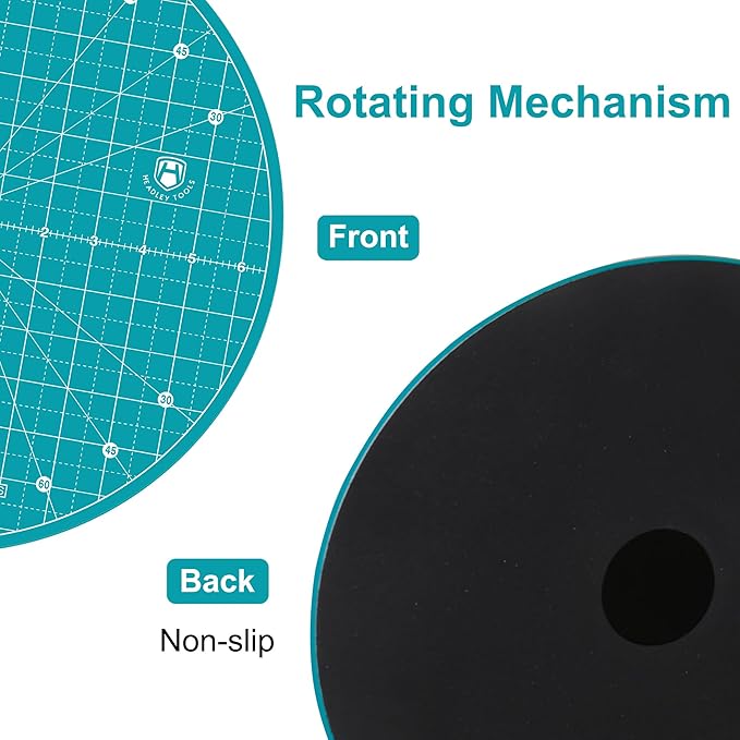 Headley Tools 13"x13" Round Rotating Cutting Mat, Self Healing Mat with 360-Degree Rotation & Anti-Slip Base, Sewing Board Cutting Mat Perfect for Fabric Quilting Leather Hobby Project, Turquoise