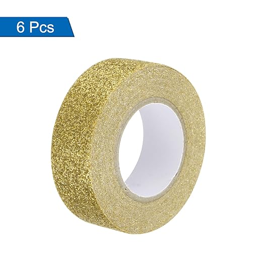MECCANIXITY 6 Pcs 0.6 Inch x 5.5 Yards Glitter Washi Tape Gold Crafting Tape Glitter Masking Tape Decorative Tape Self Adhesive Stick for Festival Decoration Scrapbooking,Planner,DIY
