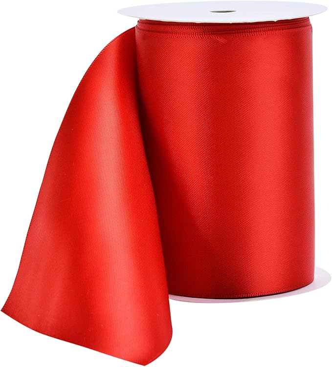 YAMA Double Face Satin Ribbon Roll - 4 inch Wide Solid Color Craft Ribbon, Great for Chair Sash,Making Bow, Sewing and Wedding Bouquet- 5 Yard/Spool, Red