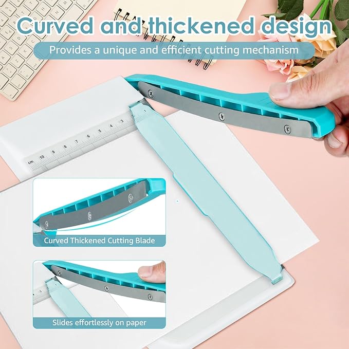 Small Paper Cutter 6 inch Cut Length, Non Slip Paper Trimmer Compact and Portable Curved Strip Cutters for Cutting Coupon Craft Card and Photo (White)
