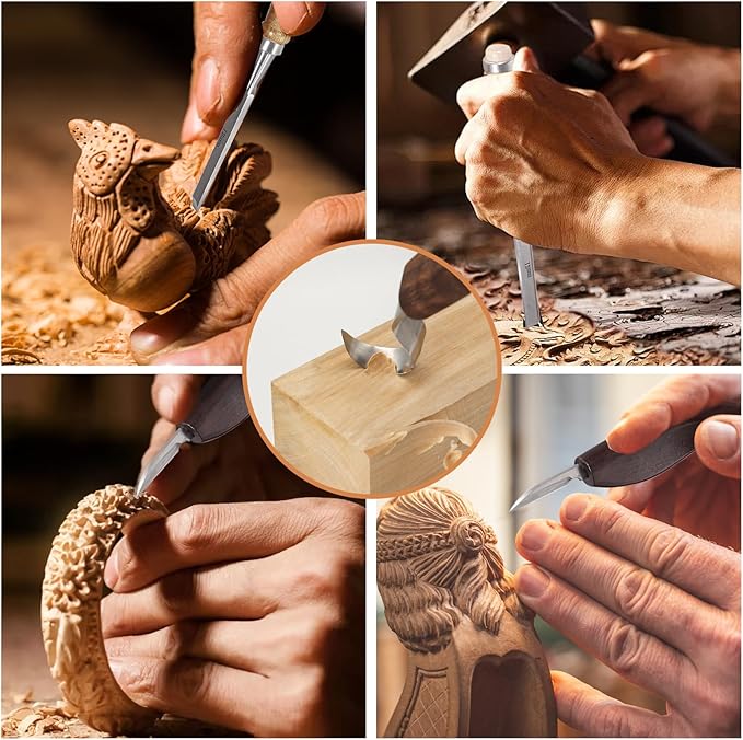 Premium Professional Wood Carving Kit - 28pcs wood carving Tools set whittling kit Ergonomic Walnut Handles, Razor-Sharp High-Carbon Steel Blades