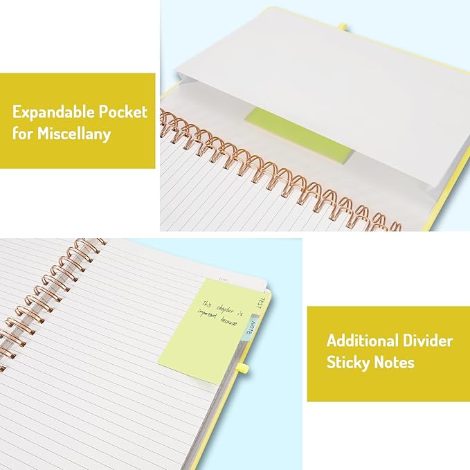 Forvencer Lined Spiral Journal Notebook with 300 Numbered Pages, A5 Thick Journals for Writing with 100GSM Paper, Hardcover Notebooks with Contents for Work, School, Women, Men, Yellow