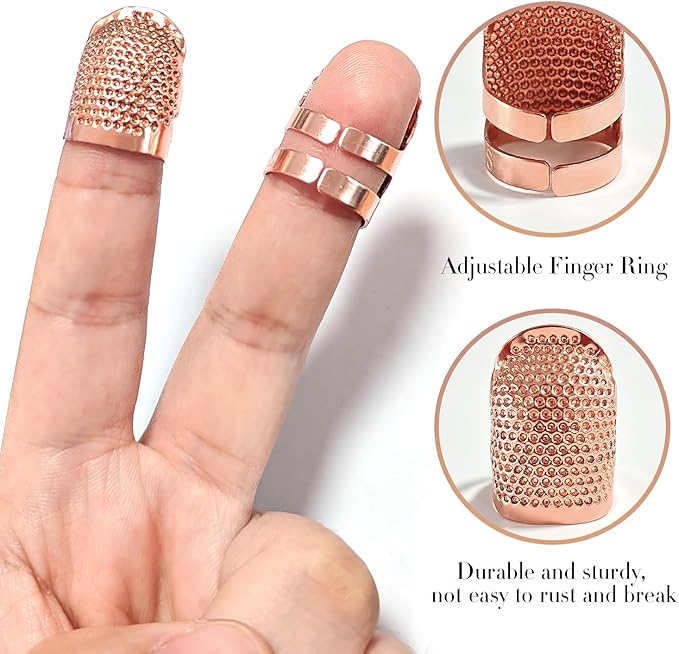 ZESION 4Pcs Sewing Thimbles, Adjustable Metal Thimbles for Hand Sewing Finger Protector, Quilting Craft Accessories for Knitting Needlework DIY Tools, Rose Gold(2 Sizes, S/M)