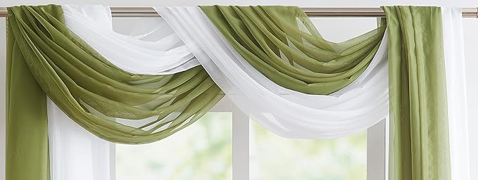 WARM HOME DESIGNS Wedding Arch Draping Fabric Bundle Has 2 288 Inch (24 Feet) Scarves in Green Sage & White Fabric for Wedding Decoration. AD White & Sage 288”