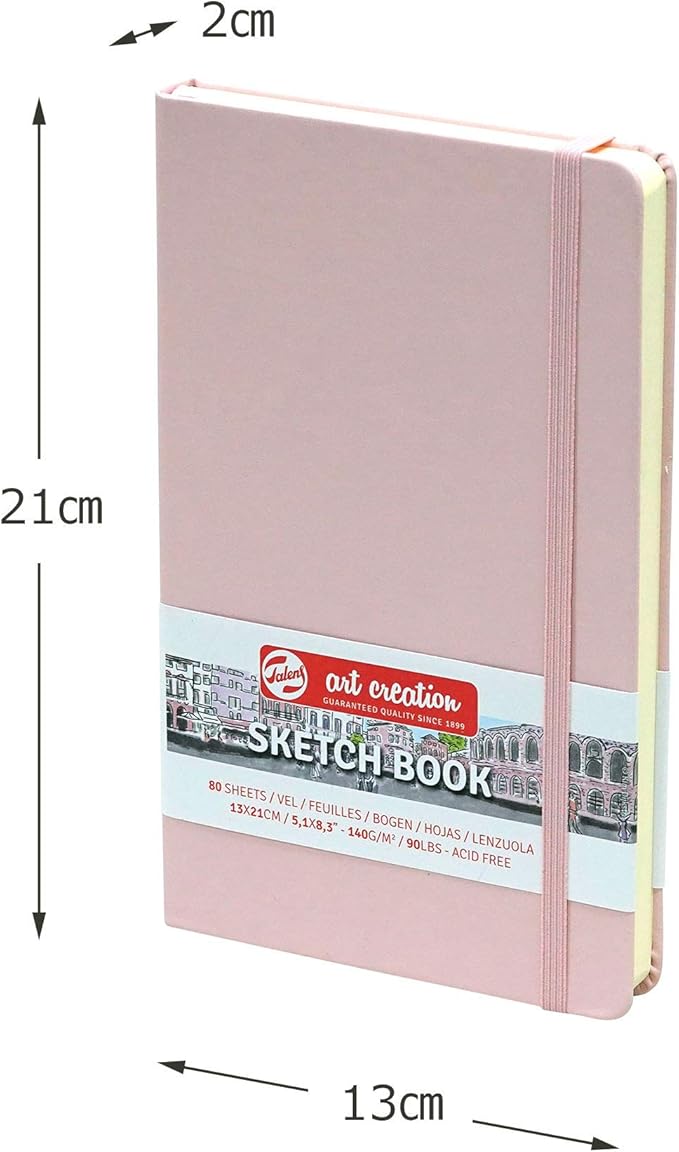 Tarens T9314-012M Art Creations Sketchbook, Drawing Notebook, 5.1 x 8.3 inches (13 x 21 cm), Pastel Pink, Thickness: 4.9 oz/sq ft (140 g/m2), Fine, Acid Free Paper, 80 Sheets Bound