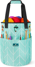 PAVILIA Crochet Bag Knitting Bag Organizer, Yarn Bag Storage Tote for Crocheting On The Go, Knitting Accessories Supplies Holder with Grommets, Gift for Crochet Lovers Knitters (Chevron Teal)