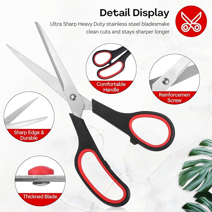 Modern Multipurpose Scissors, 8" Bulk 24-Pack, Stainless Steel, Ambidextrous, Red, Blue, Green, Black